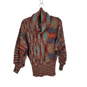 Vtg 80s Multicolor Streaked‎ Cowlneck Sweater Sz M Dolman Sleeve Funky Casual